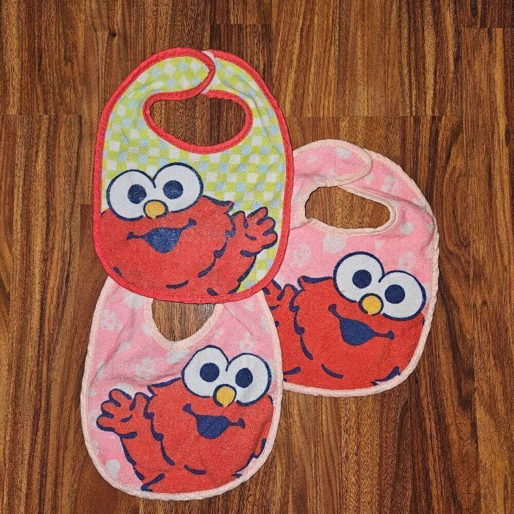 5 For $25 Sesame Street Set Of 3 Elmo Bibs Terry Cloth One Size